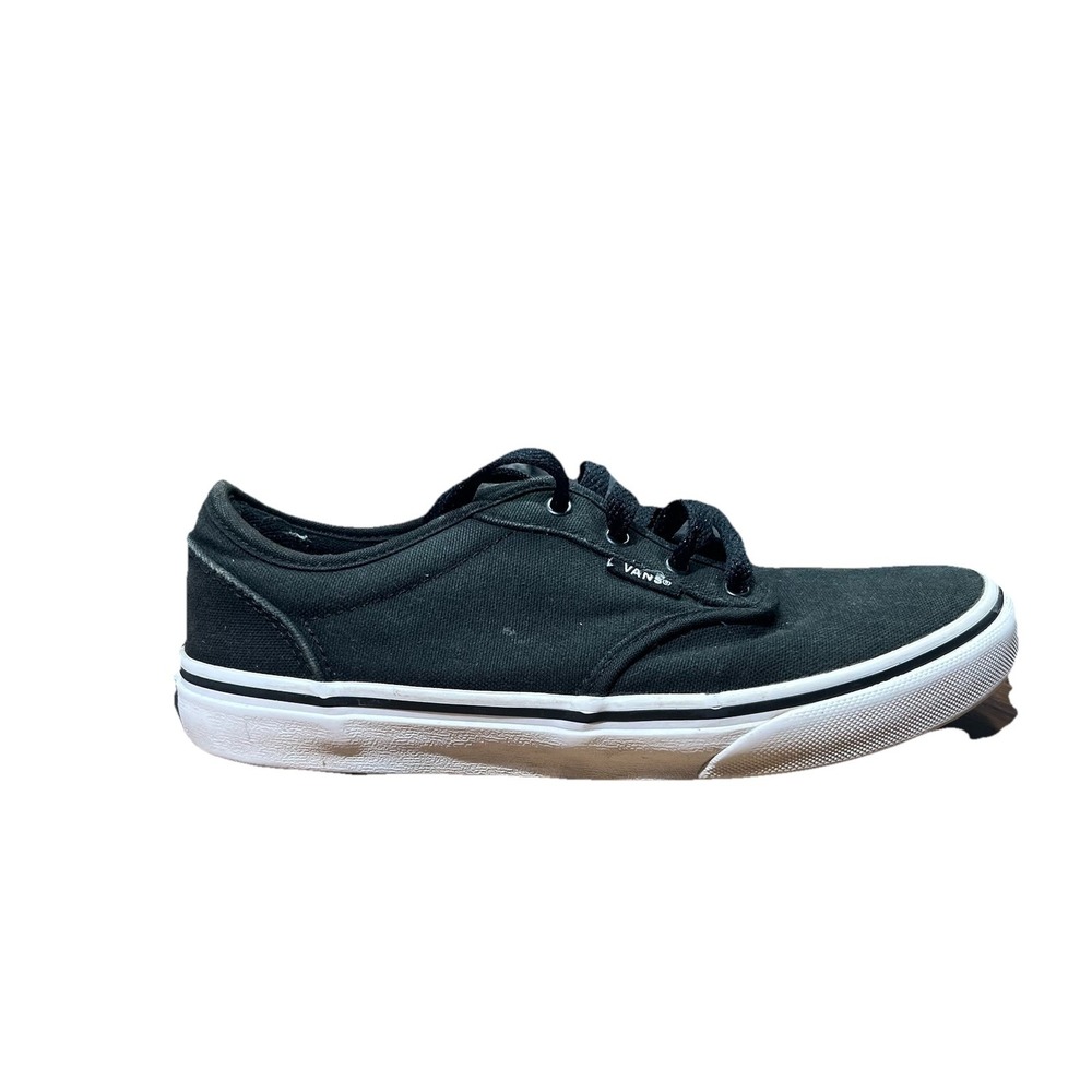 VANS Boys Atwood Canvas Black White Sneakers Shoes Lace Up Youth US 4
